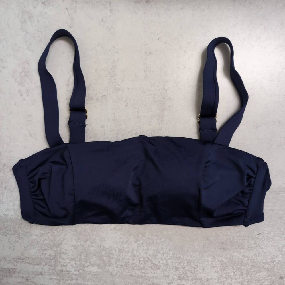 Amavi Dark Blue Adjustable Straps Gold Hardware Ruched Bikini Top Size S